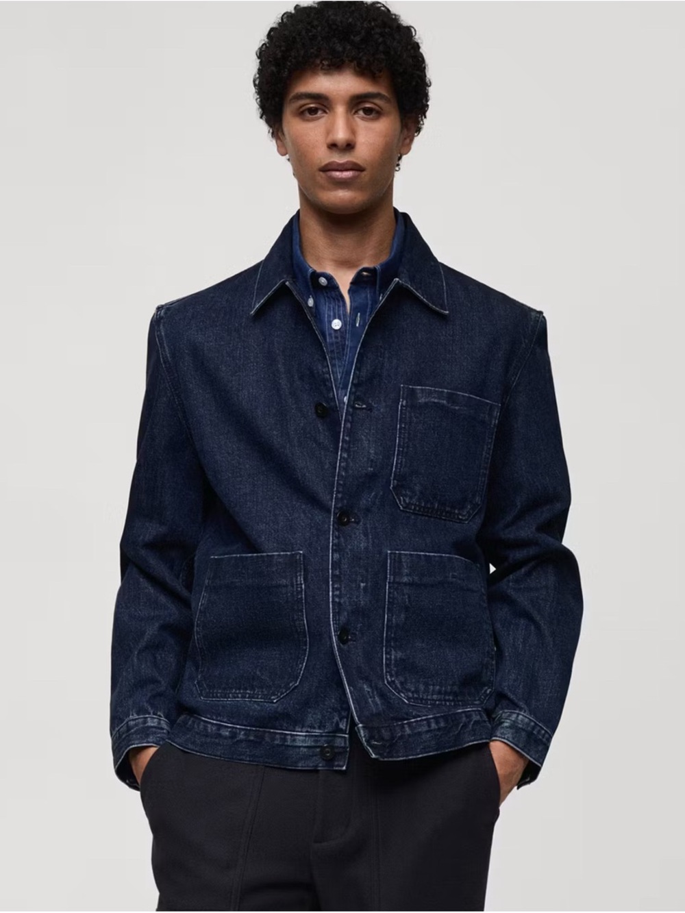 Mango Men's Dark Indigo Denim Chore Jacket - Picture 2 of 7